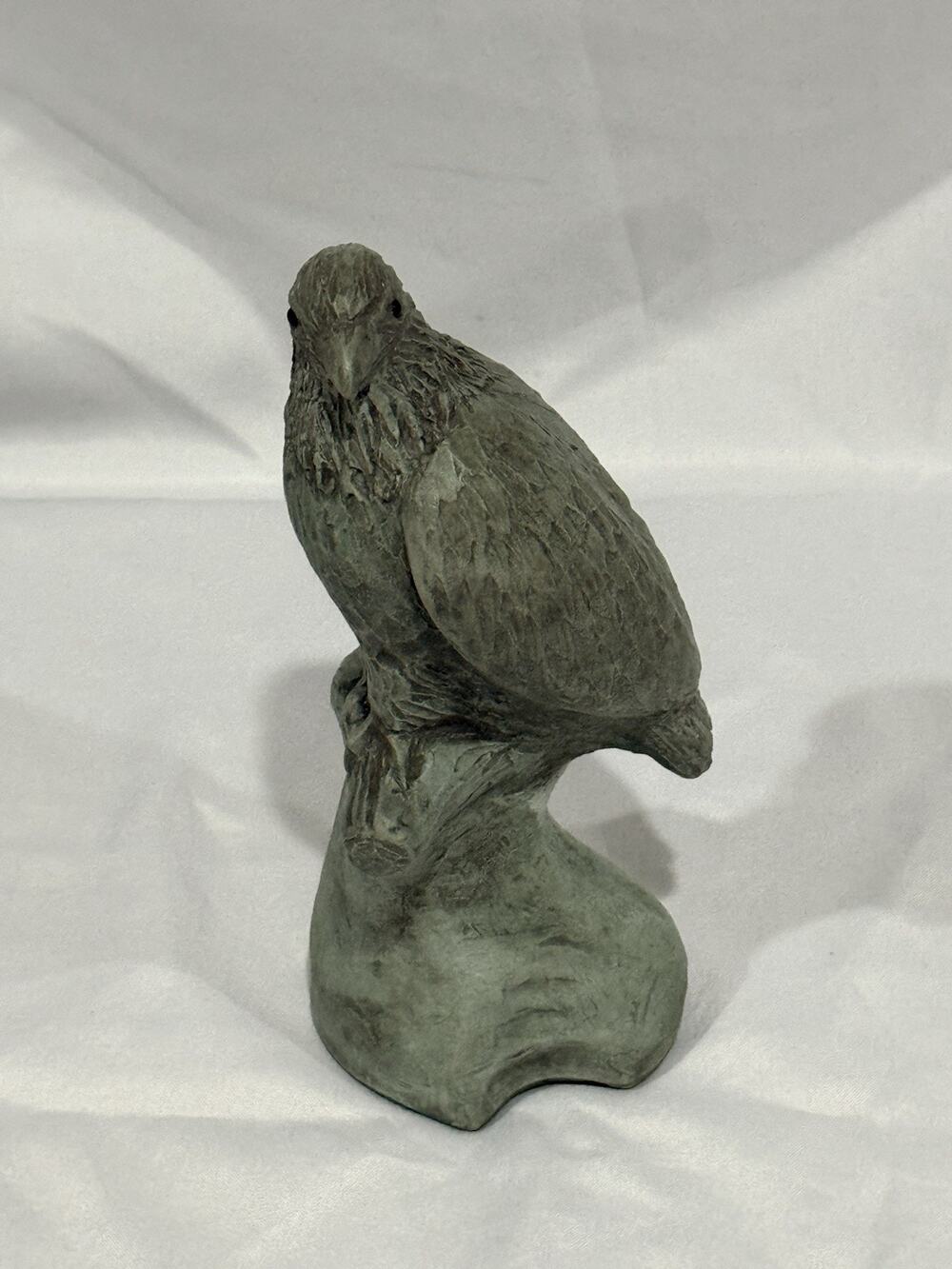 Signed Isabel Bloom 2004 Bird Sculpture on Tree Stump with Verdigris Finish